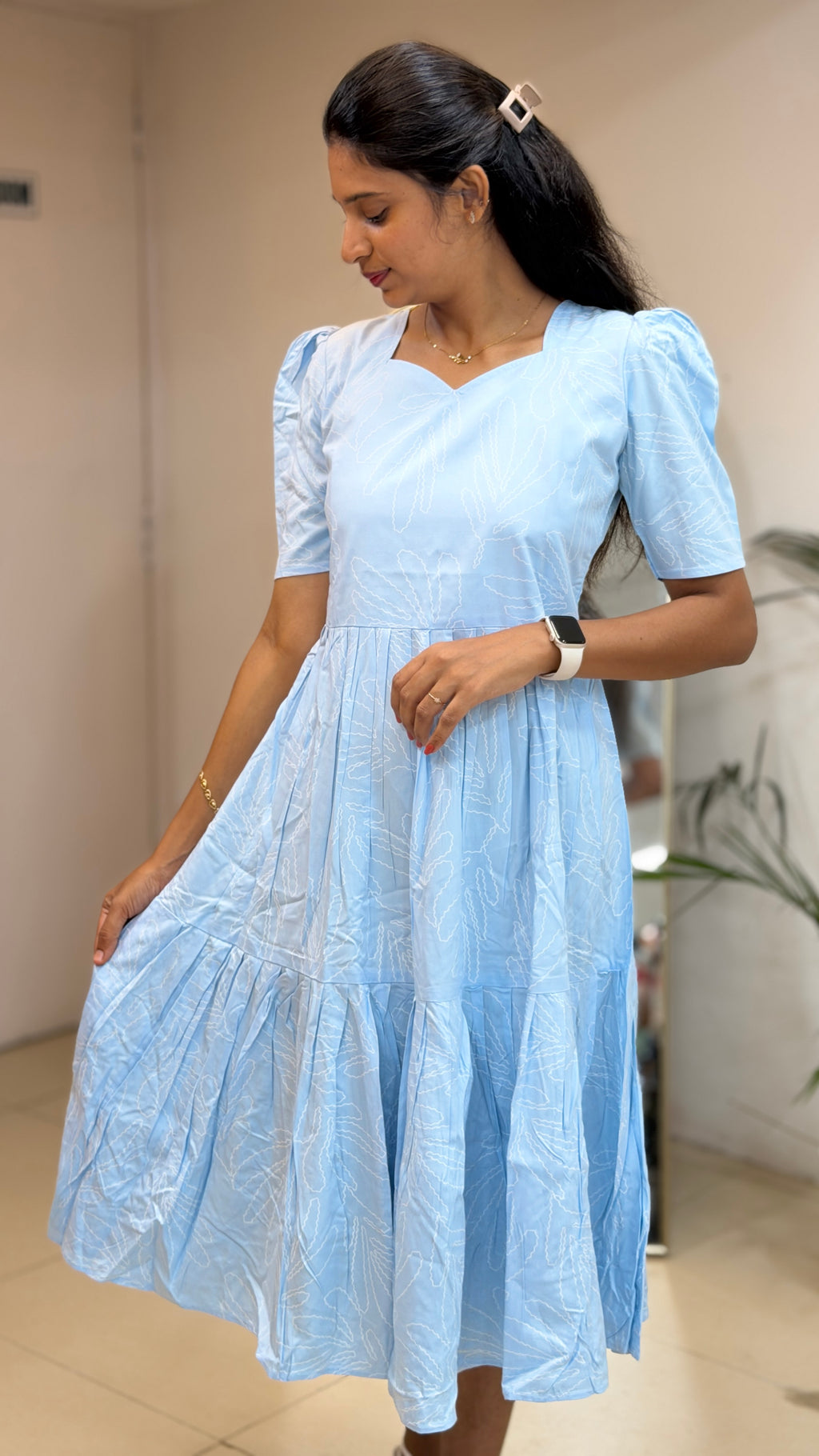 Sky Blue Frock Style Heavy Rayon Maxi - 3451