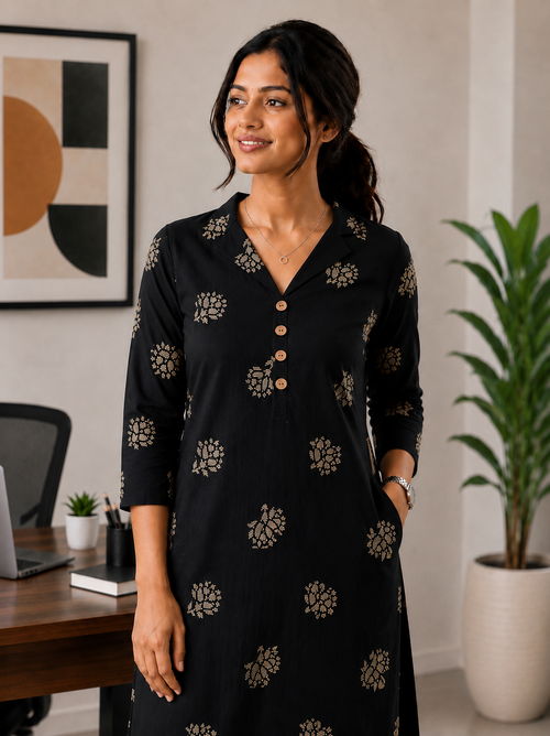 Black Cotton Co-ord Set - 3511