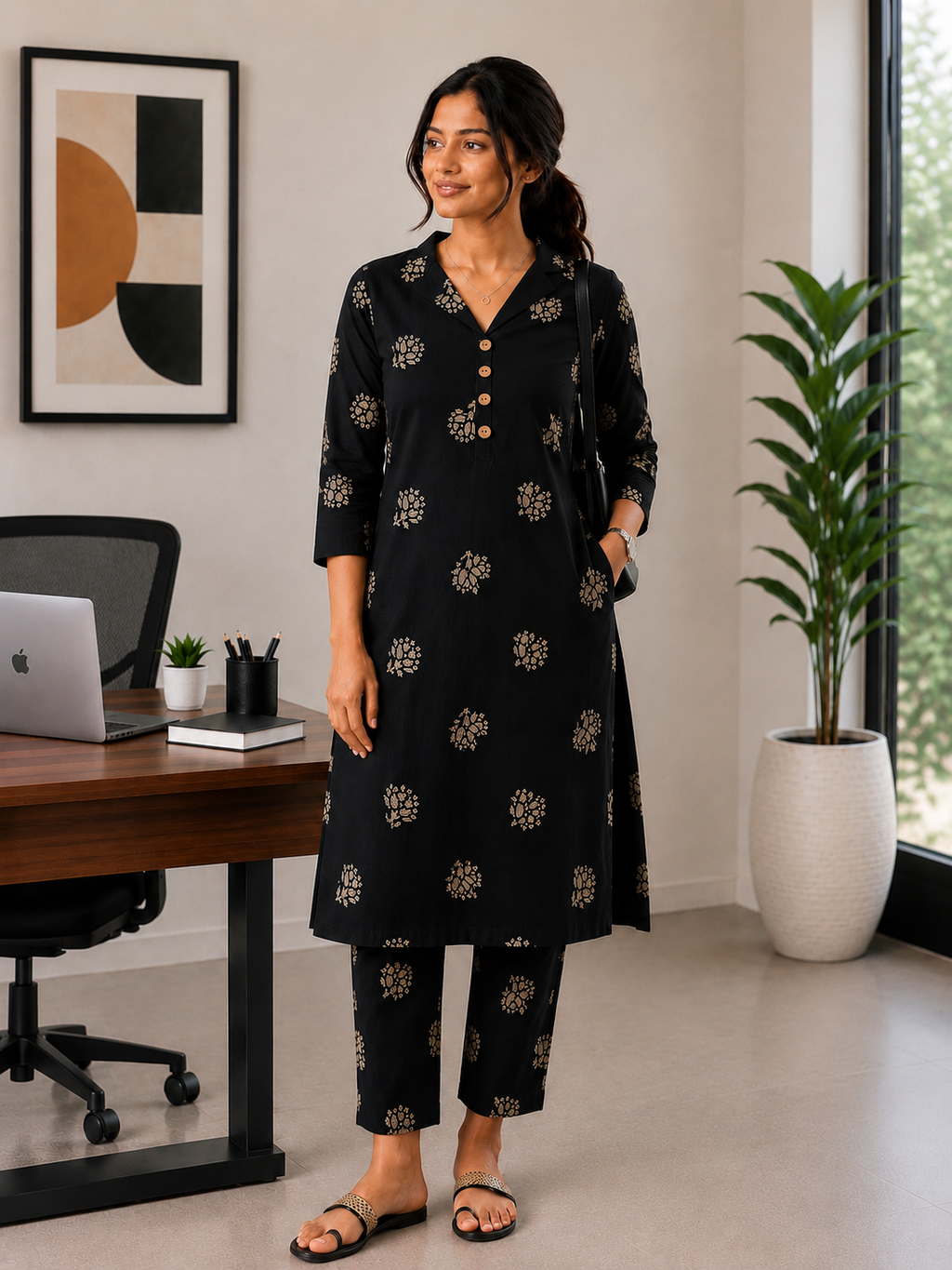 Black Cotton Co-ord Set - 3511
