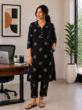 Black Cotton Co-ord Set - 3511