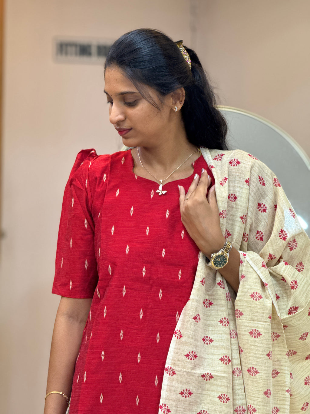 Red Raw Silk  - 3202