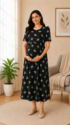 Black Elephant Print Zipless maternity Wear - 3315