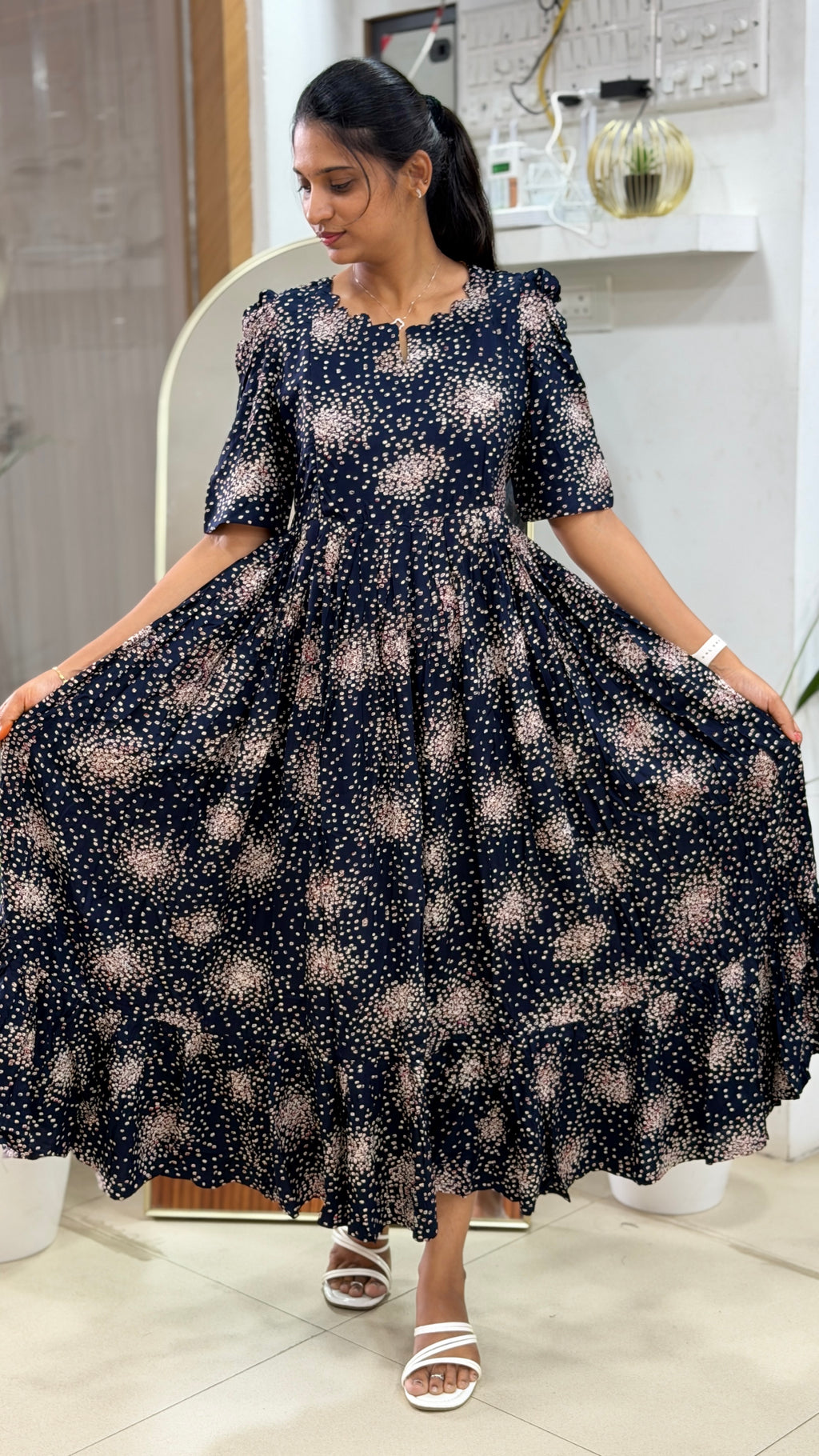 Blue Dot Heavy Rayon Feeding Maxi - 2993
