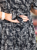 BlacK and White Floral Heavy Rayon Feeding Maxi With Pocket - 3503
