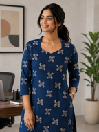 Navy Blue Cotton Co-ord Set - 3509