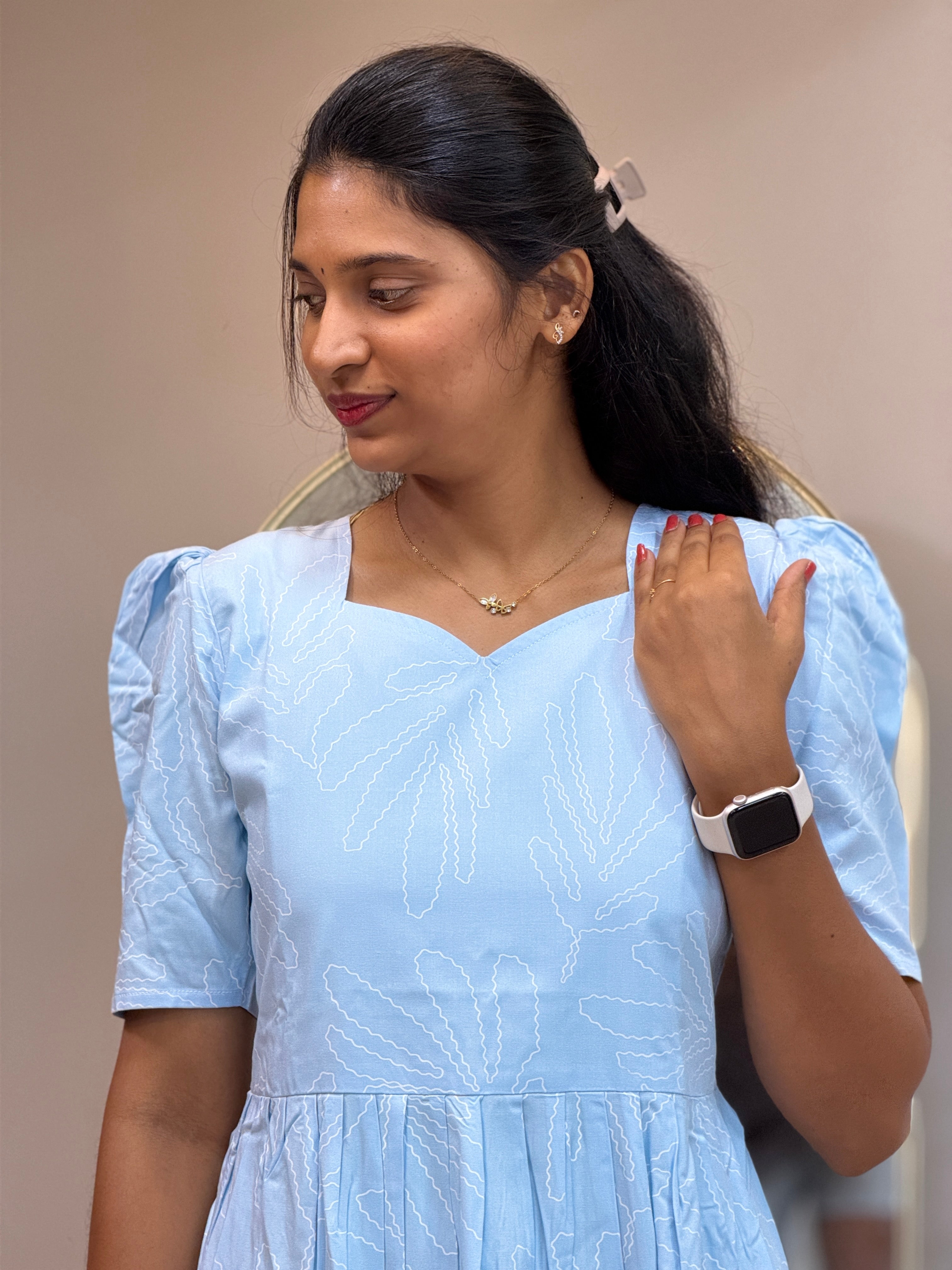 Sky Blue Frock Style Heavy Rayon Maxi - 3451