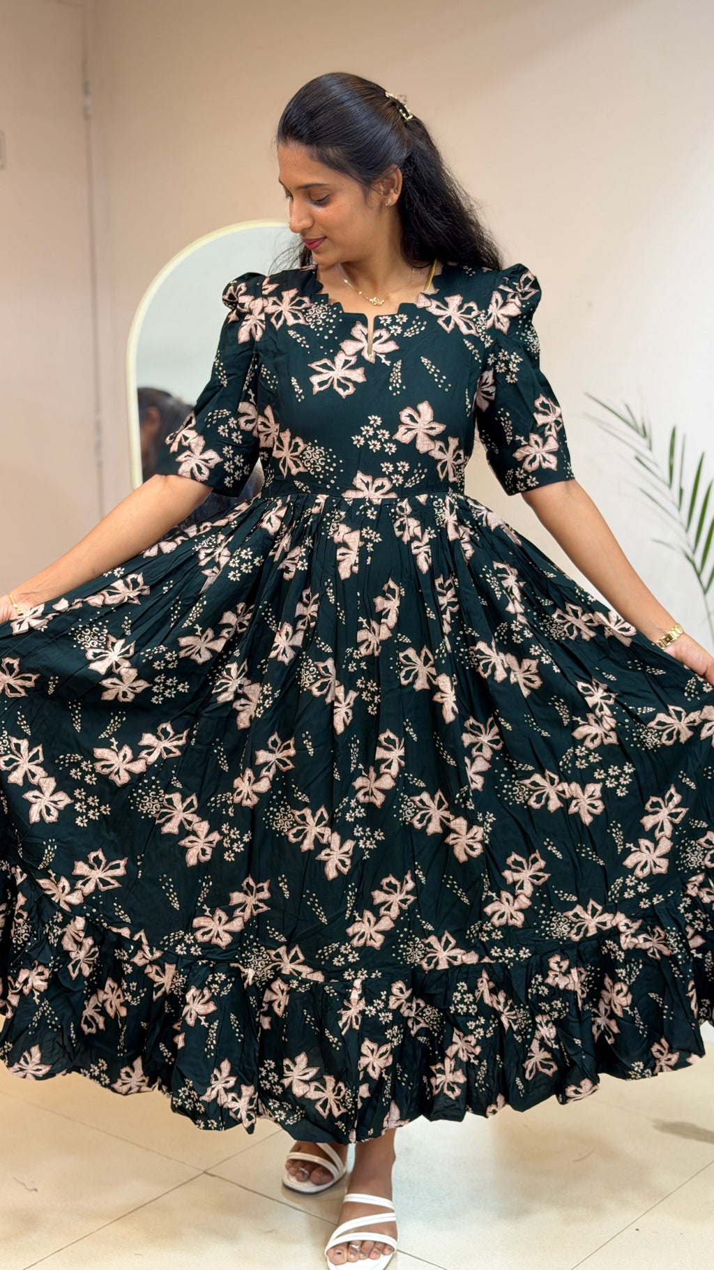 Dark Green Floral Heavy Rayon - 2969