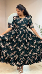 Dark Green Floral Heavy Rayon - 2969