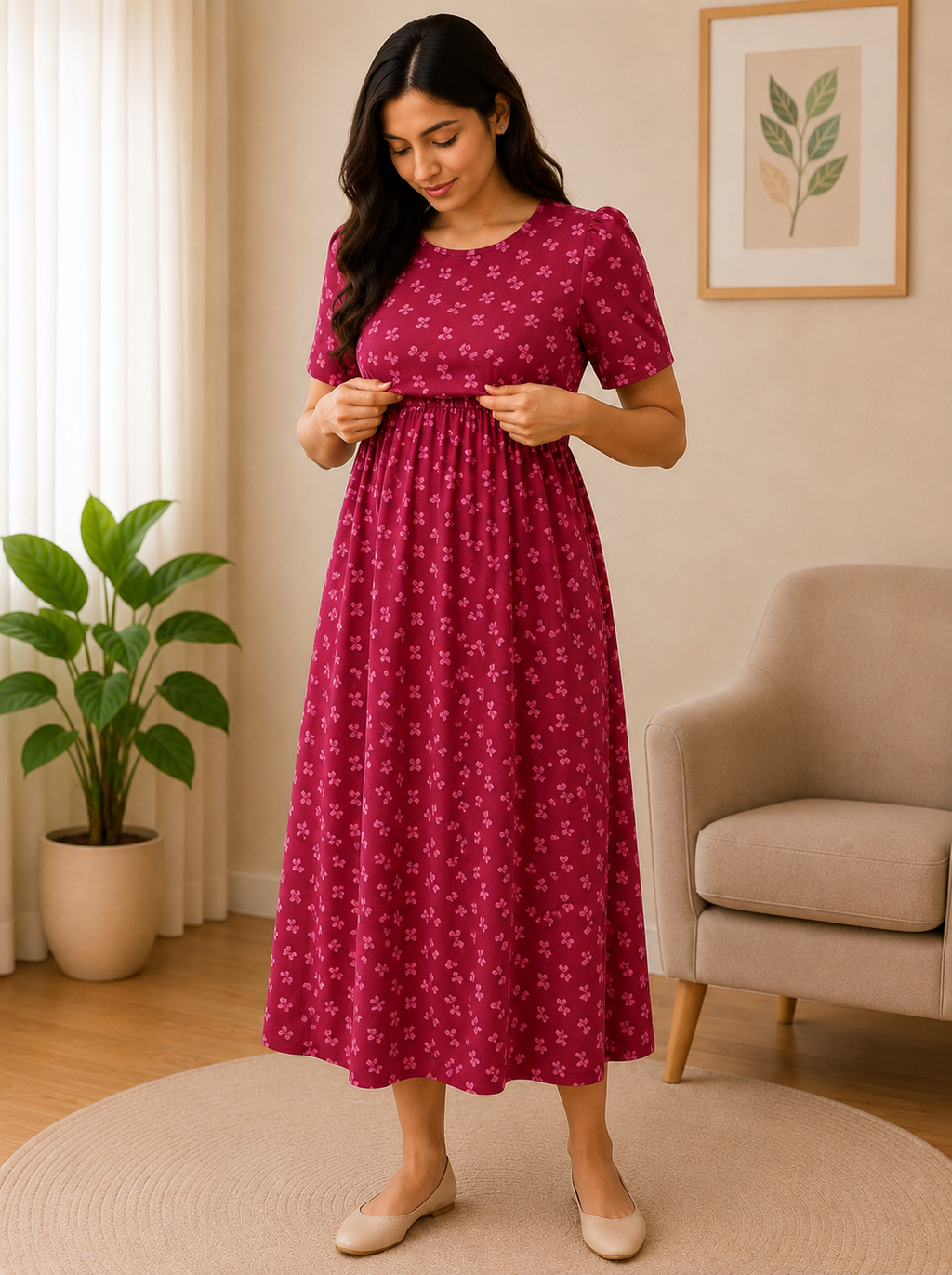 Deep Magenta Zipless Maternity Wear - 3307