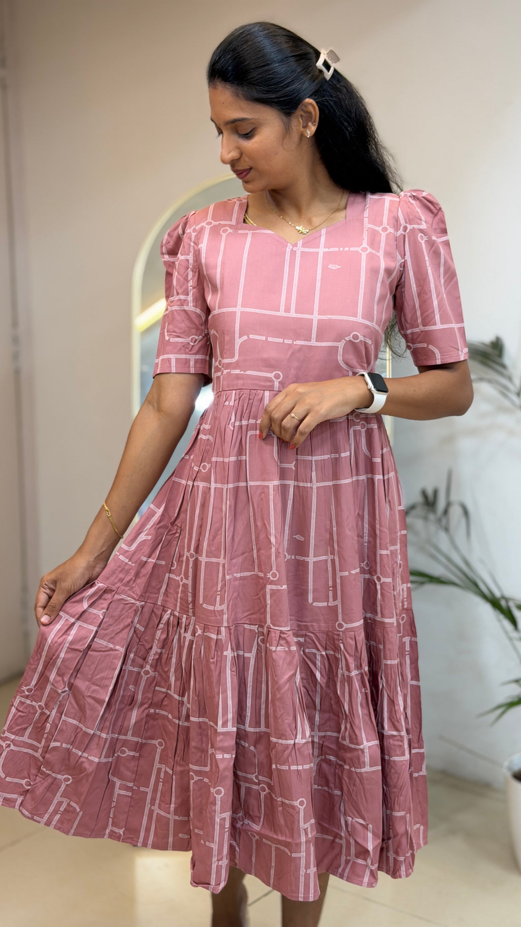 Dusty Rose Frock Style Heavy Rayon Maxi  - 3455
