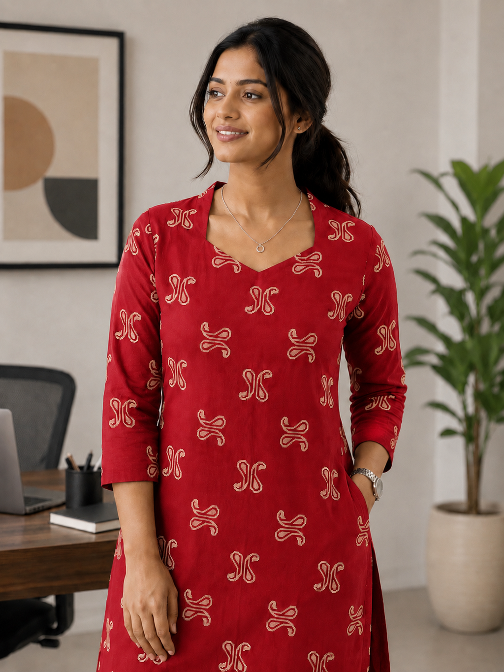 Red Cotton Co-ord Set - 3512