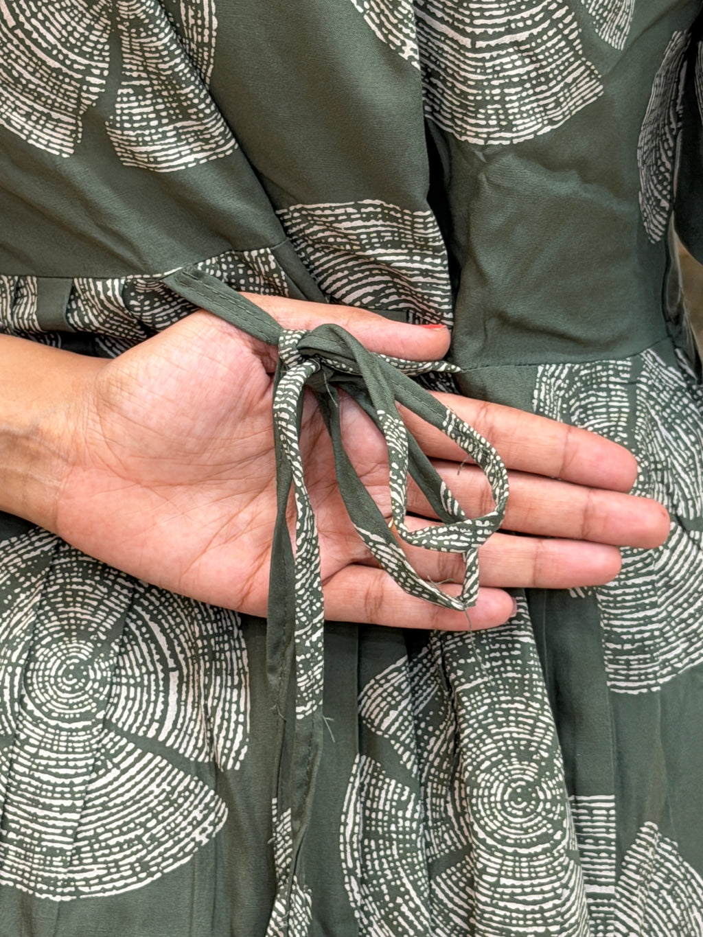Olive Green Frock Style Heavy Rayon Maxi  - 3457