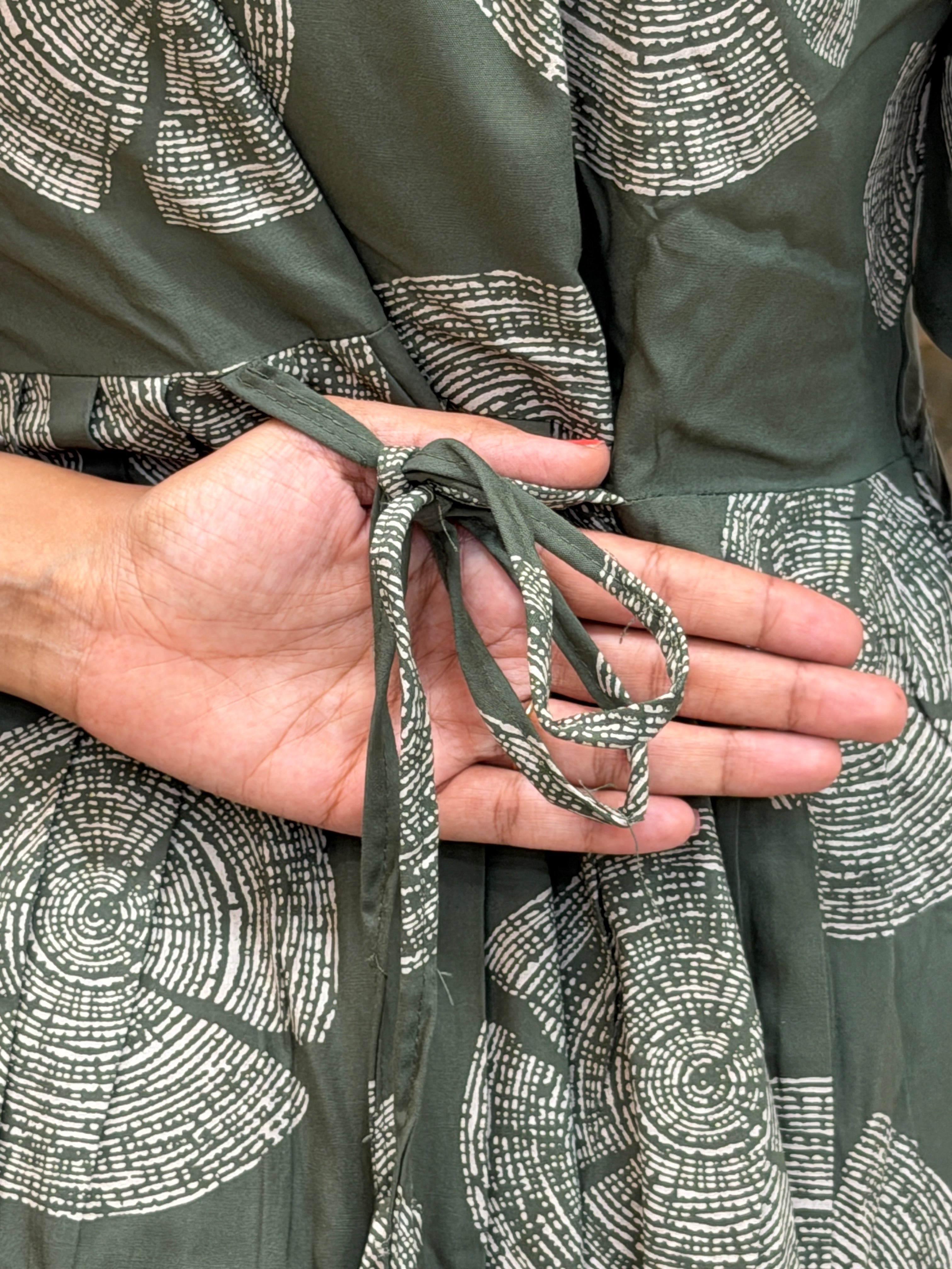 Olive Green Frock Style Heavy Rayon Maxi  - 3457