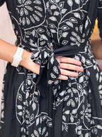 Black and White Floral Heavy Rayon Feeding Maxi With pocket  - 3504