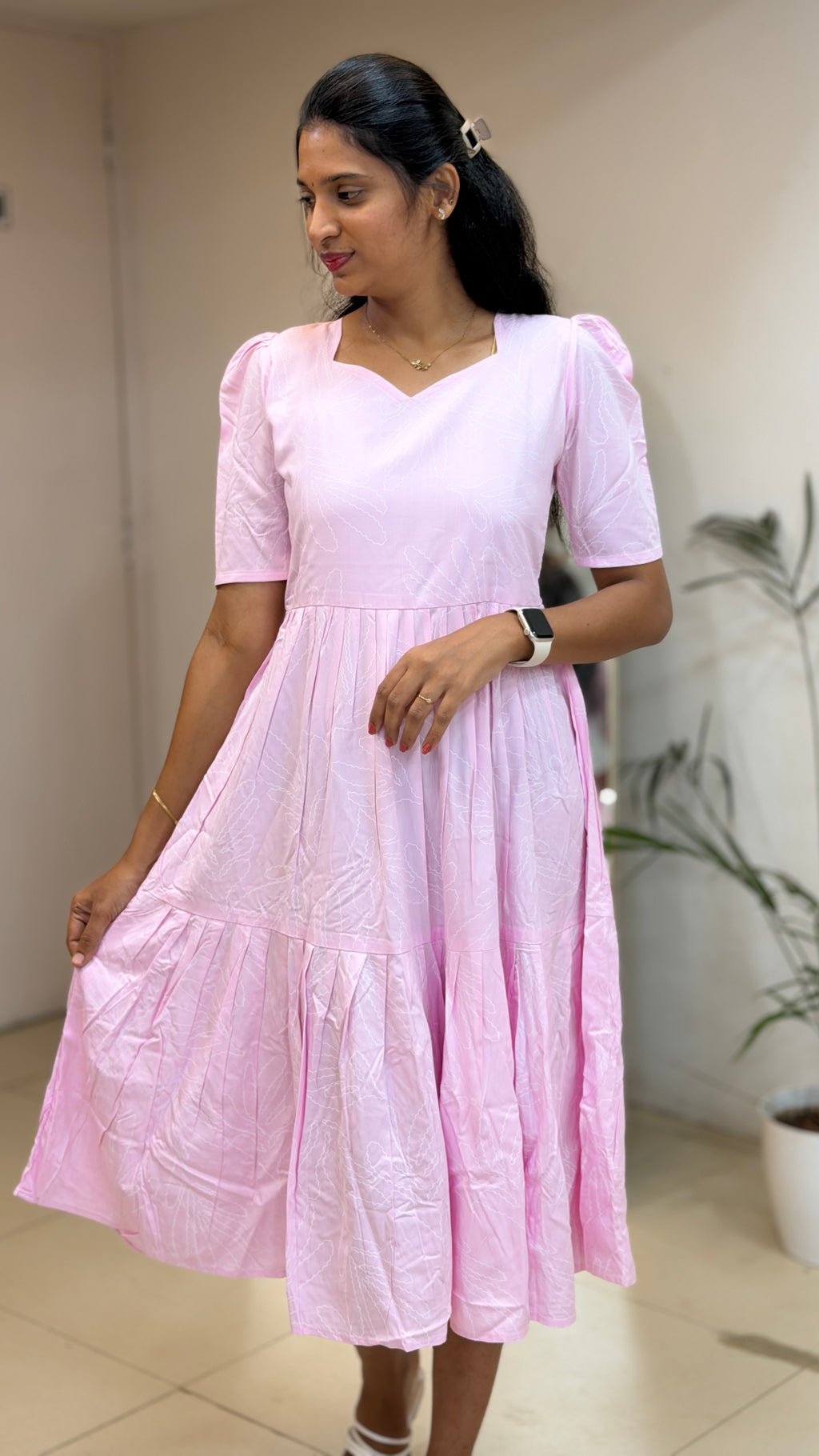 Light Pink Frock Style Heavy Rayon Maxi  - 3453