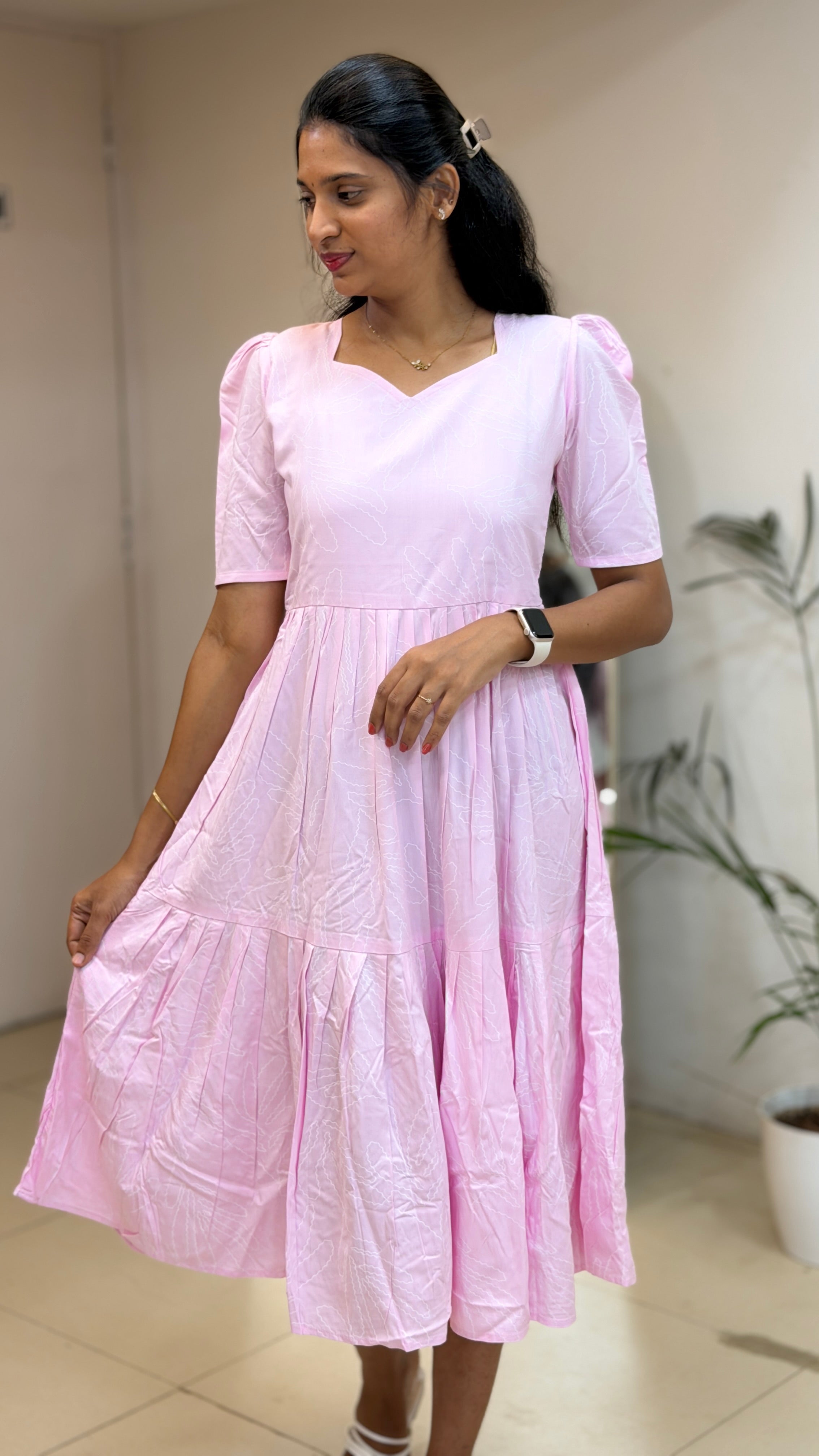 Light Pink Frock Style Heavy Rayon Maxi  - 3453