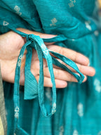 Teal Green Raw Silk Maxi with Dupatta - 3508