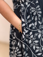 Black and White Floral Heavy Rayon Feeding Maxi With pocket  - 3504