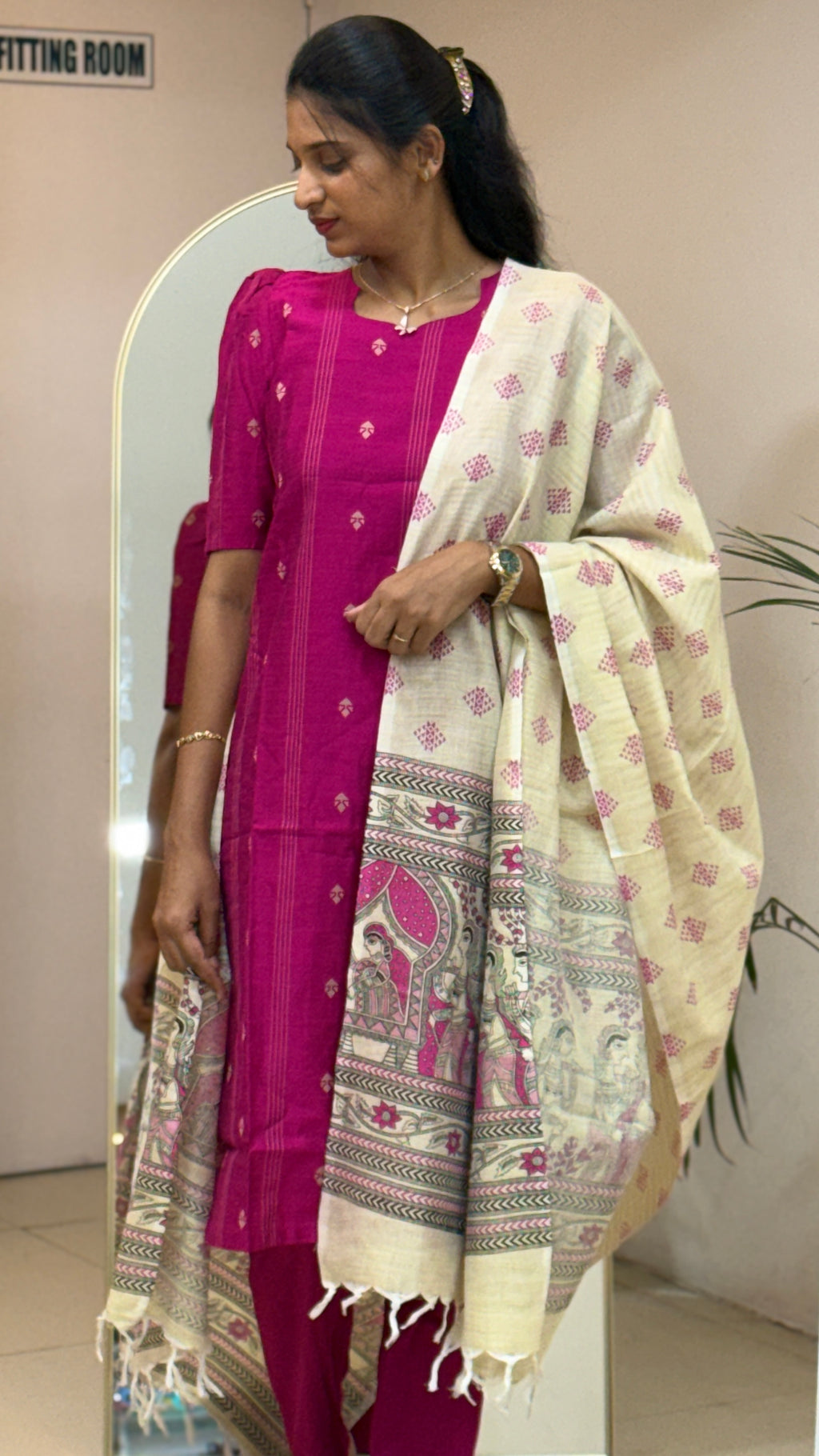 Magenta Pink Raw silk - 3199