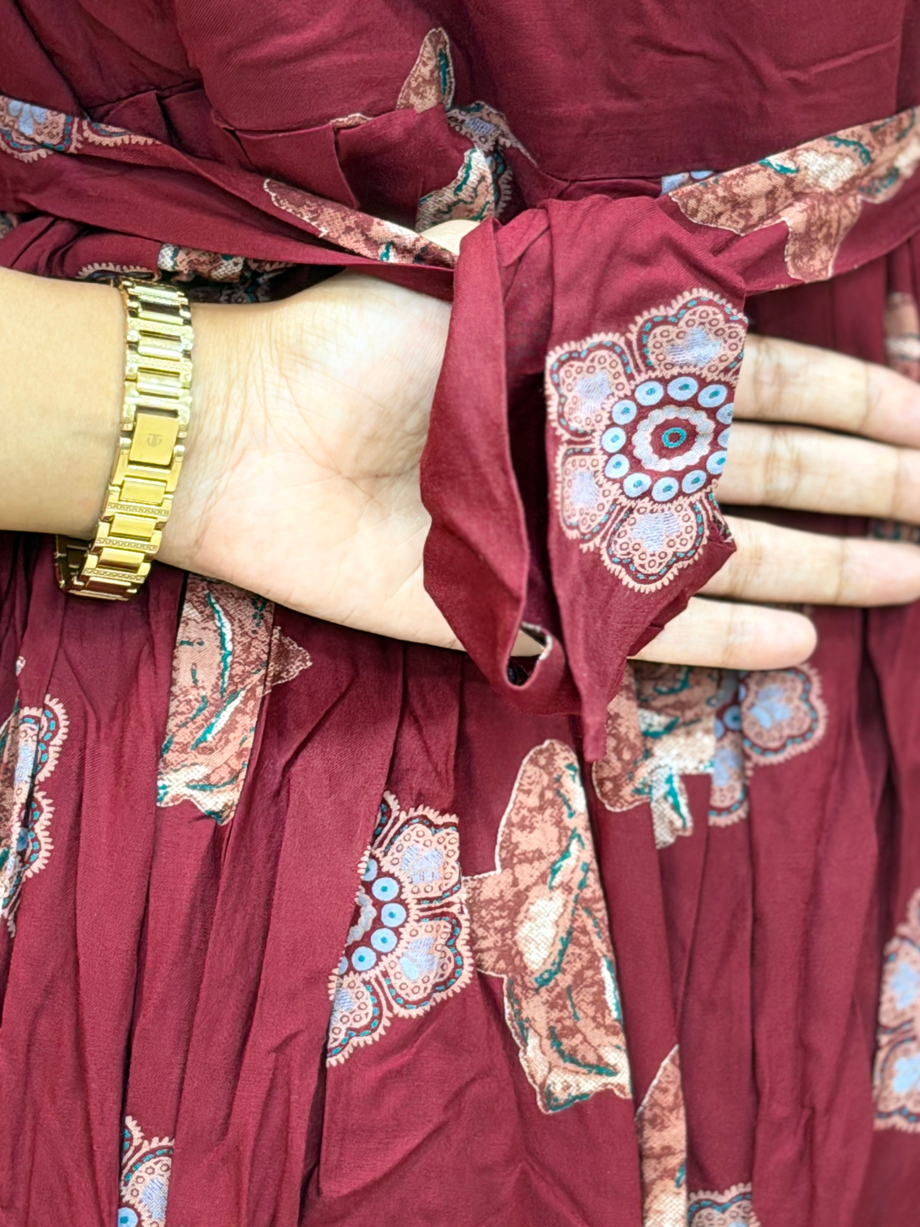 Maroon Floral Heavy Rayon Maxi - 2972