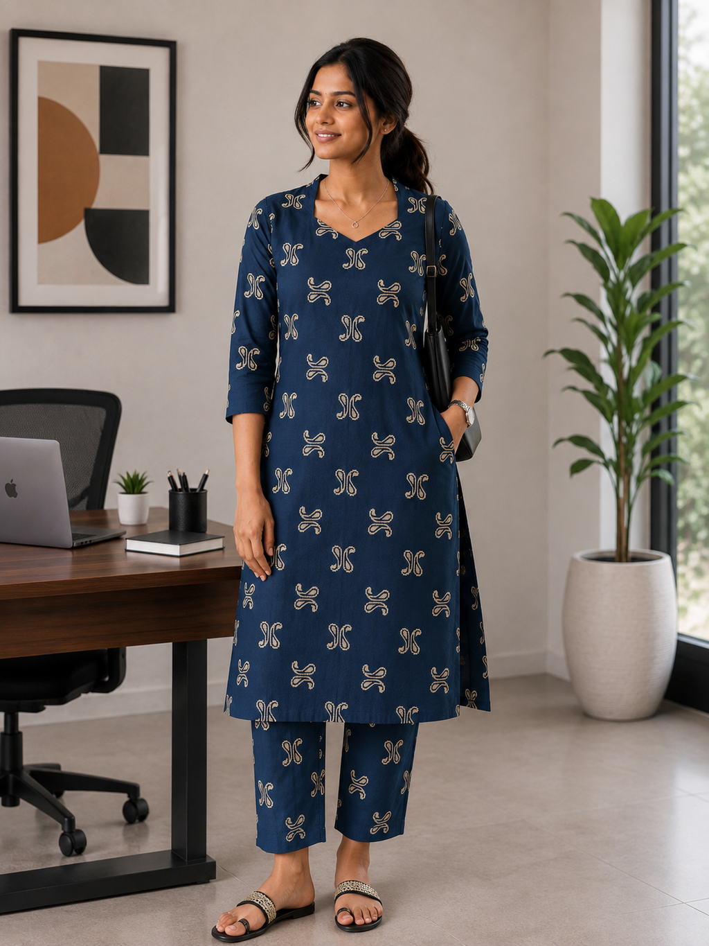 Navy Blue Cotton Co-ord Set - 3509