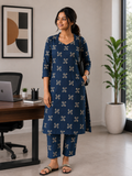 Navy Blue Cotton Co-ord Set - 3509