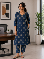 Navy Blue Cotton Co-ord Set - 3509