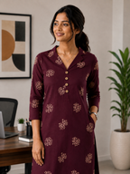 Wine Cotton Co-ord Set - 3516