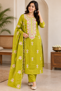 Parrot Green Roman Silk Set - 3303