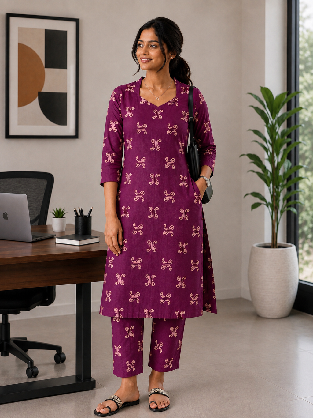 Magenta Purple Cotton Co-ord Set  - 3510