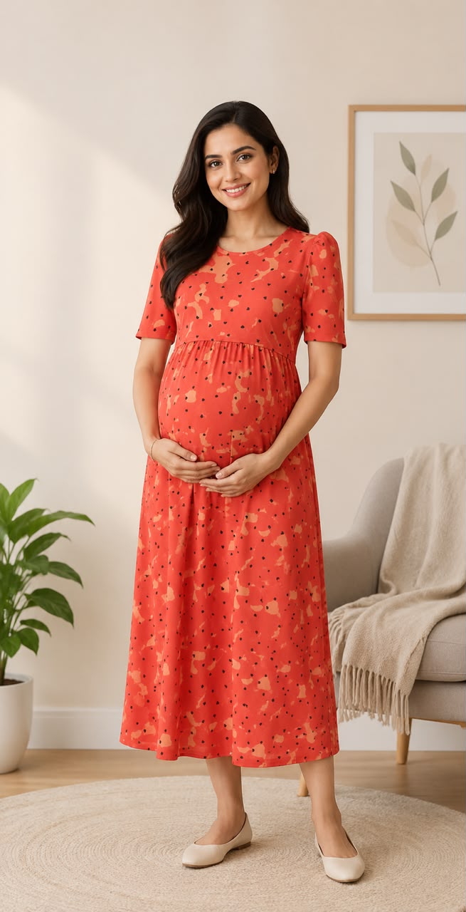 Orange Zipless Maternity Wear - 3314