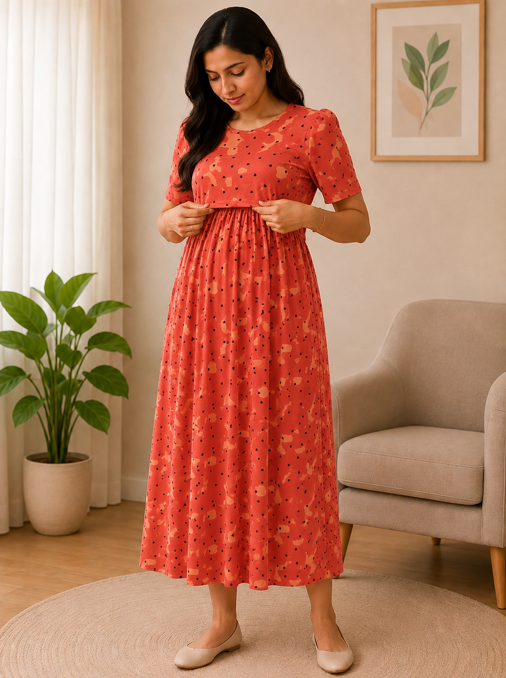 Orange Zipless Maternity Wear - 3314