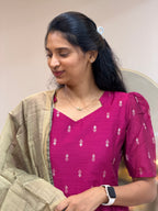 Magenta Pink Raw Silk Maxi with Dupatta - 3506