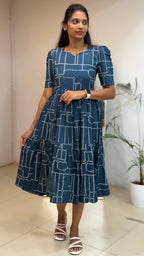 Navy Blue Frock Style Heavy Rayon Maxi - 3454