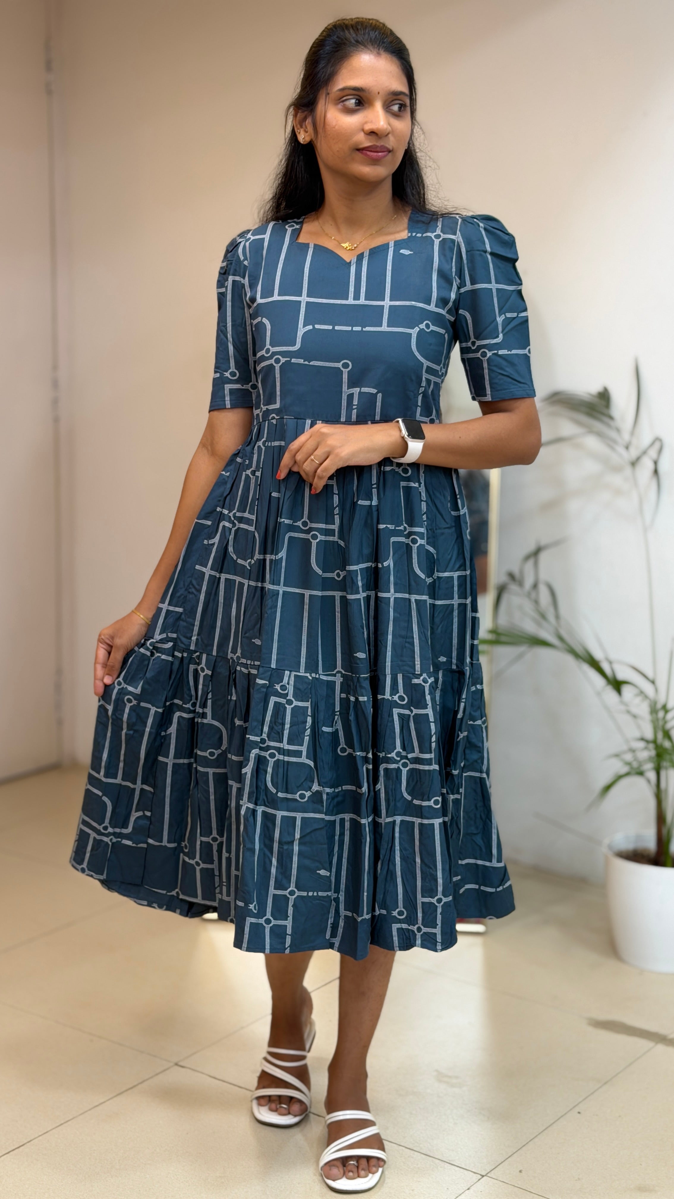 Navy Blue Frock Style Heavy Rayon Maxi - 3454