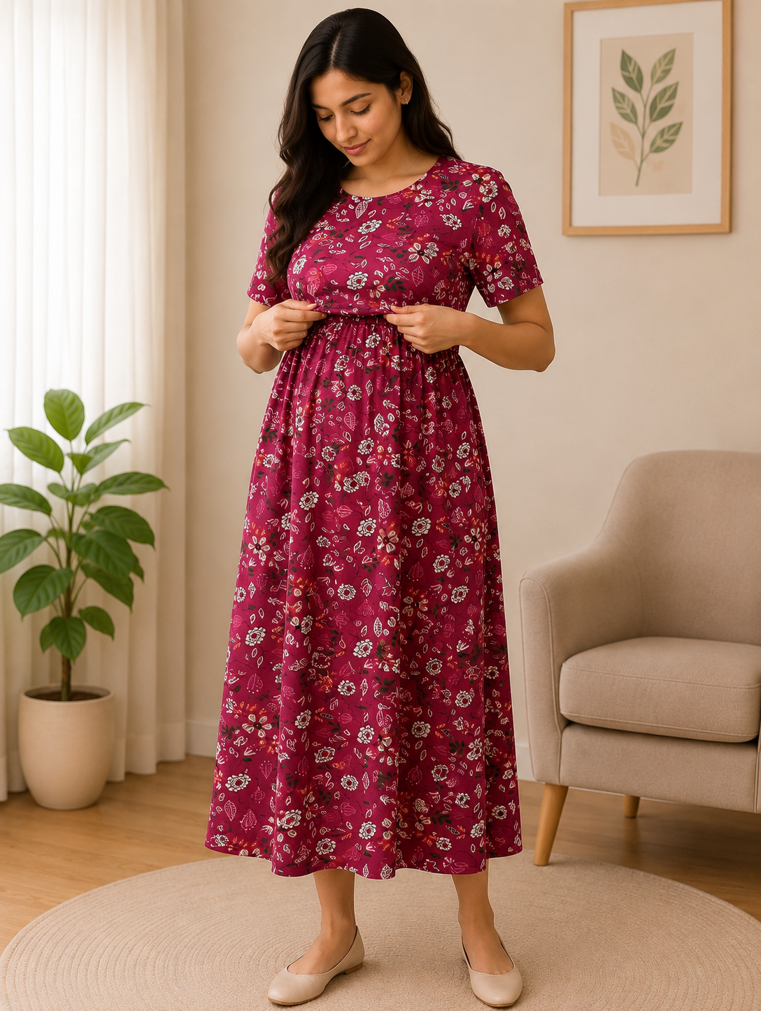 Magenta Pink Zipless maternity Wear - 3317
