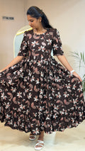 Coffee Brown Flower Heavy Rayon Maxi - 2970