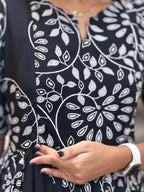 Black and White Floral Heavy Rayon Feeding Maxi With pocket  - 3504