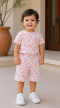 White - pink  Unisex Kids Co-ord Set
