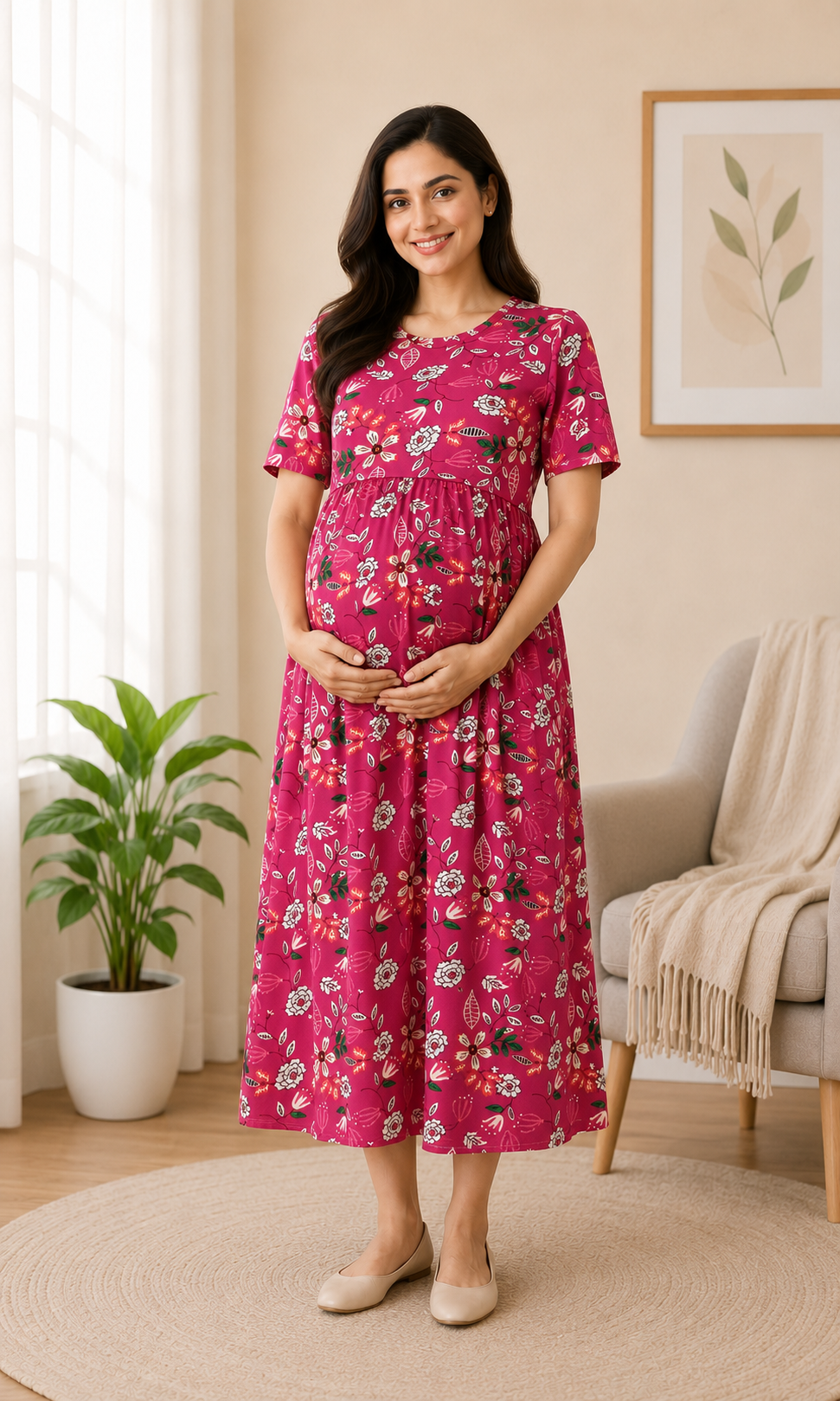Magenta Pink Zipless maternity Wear - 3317