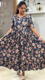 Grey And Cream Flower Feeding Maxi - 2989