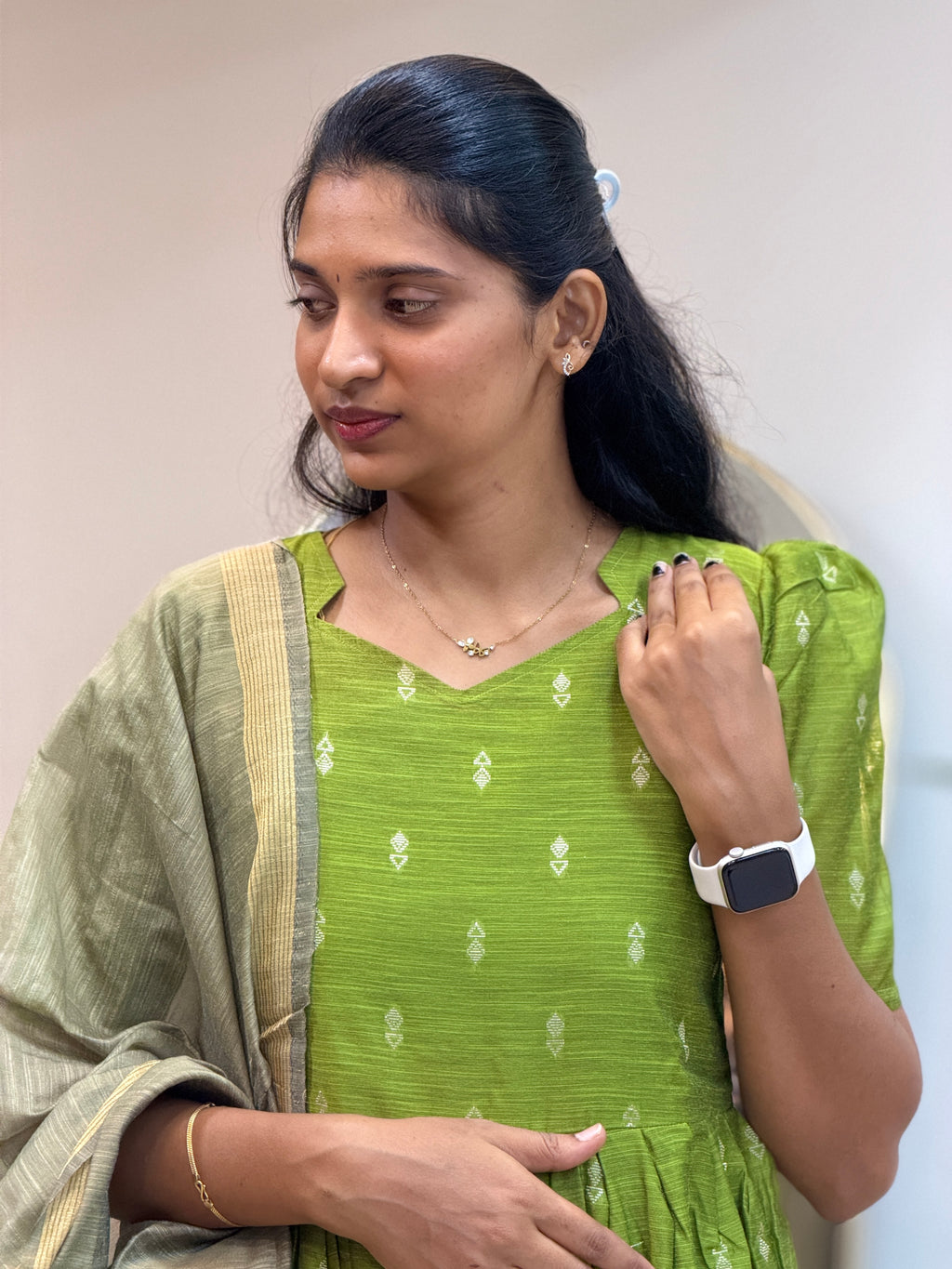 Parrot Green Raw Silk Maxi with Dupatta - 3505