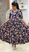 Blue Flower Heavy Rayon Feeding Maxi - 2994