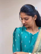 Teal Green Raw Silk Maxi with Dupatta - 3508