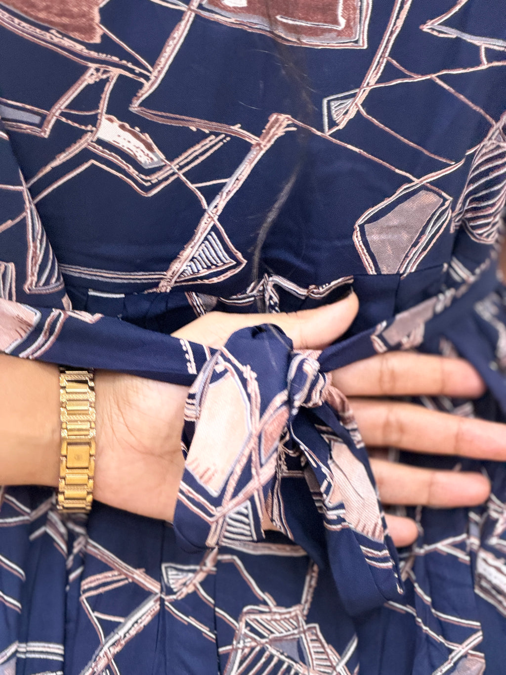 Navy Blue Geometric Heavy Rayon Maxi - 2967