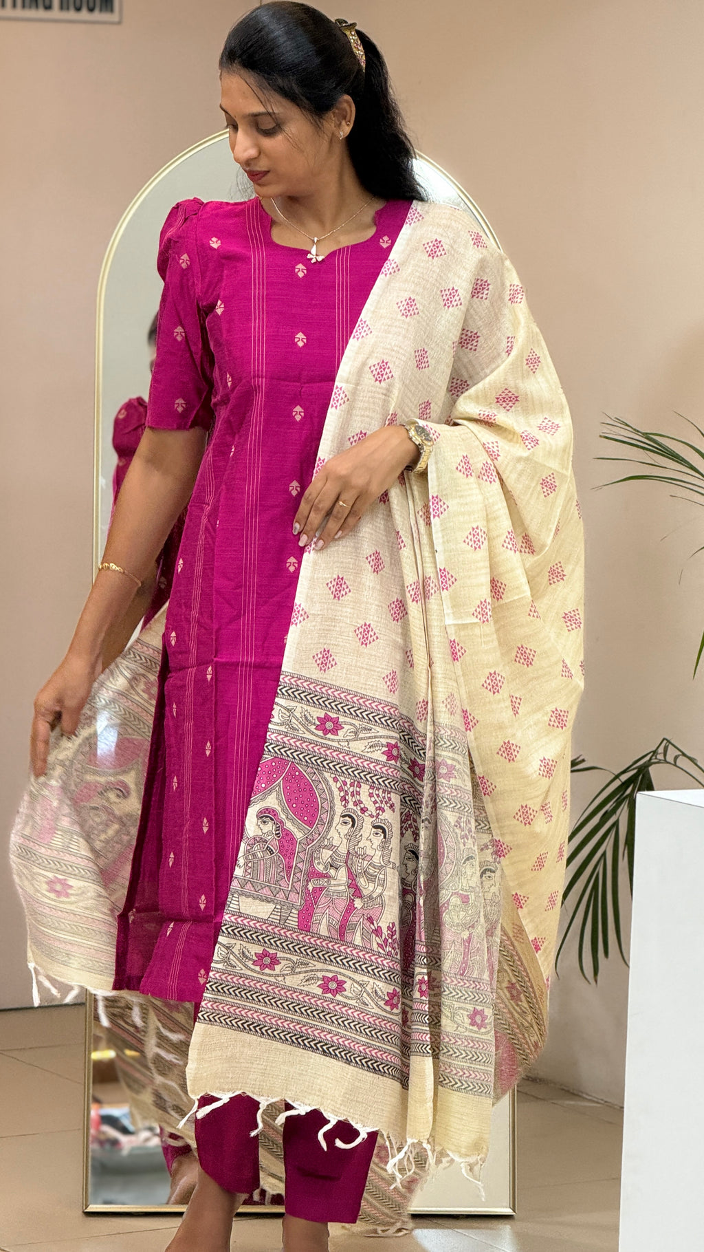 Magenta Pink Raw silk - 3199