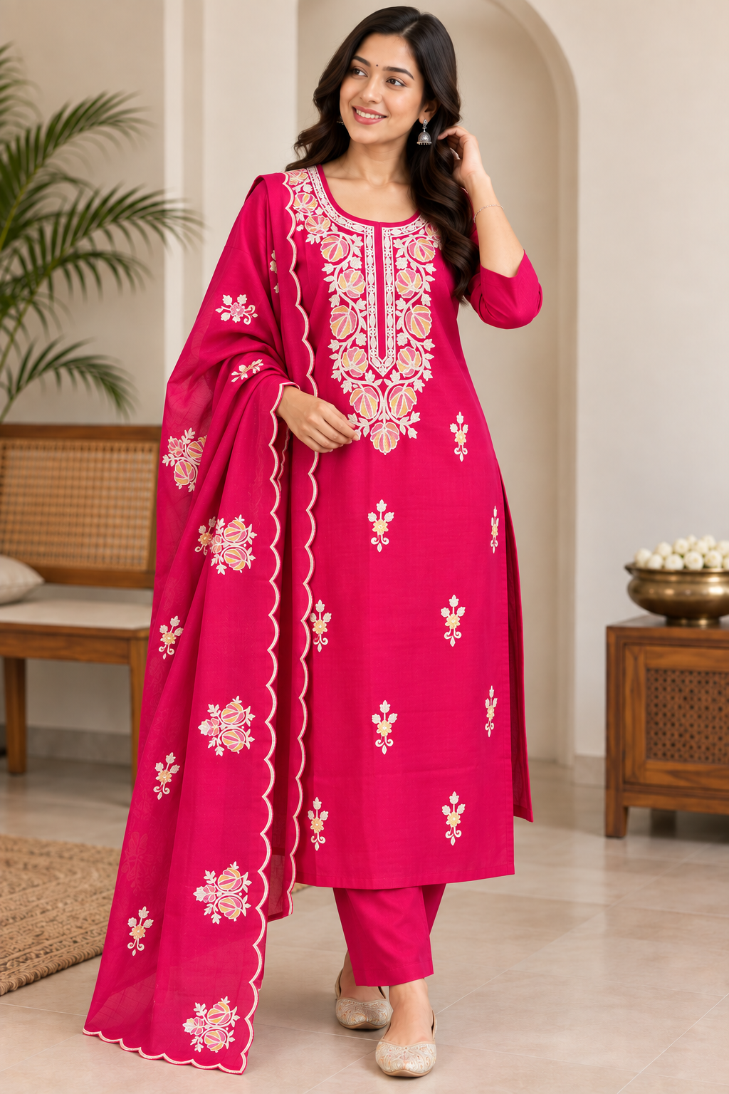 Rani Pink Roman Silk Set - 3305