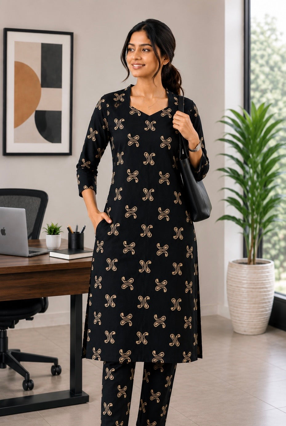 Black Cotton Co-ord Set - 3514