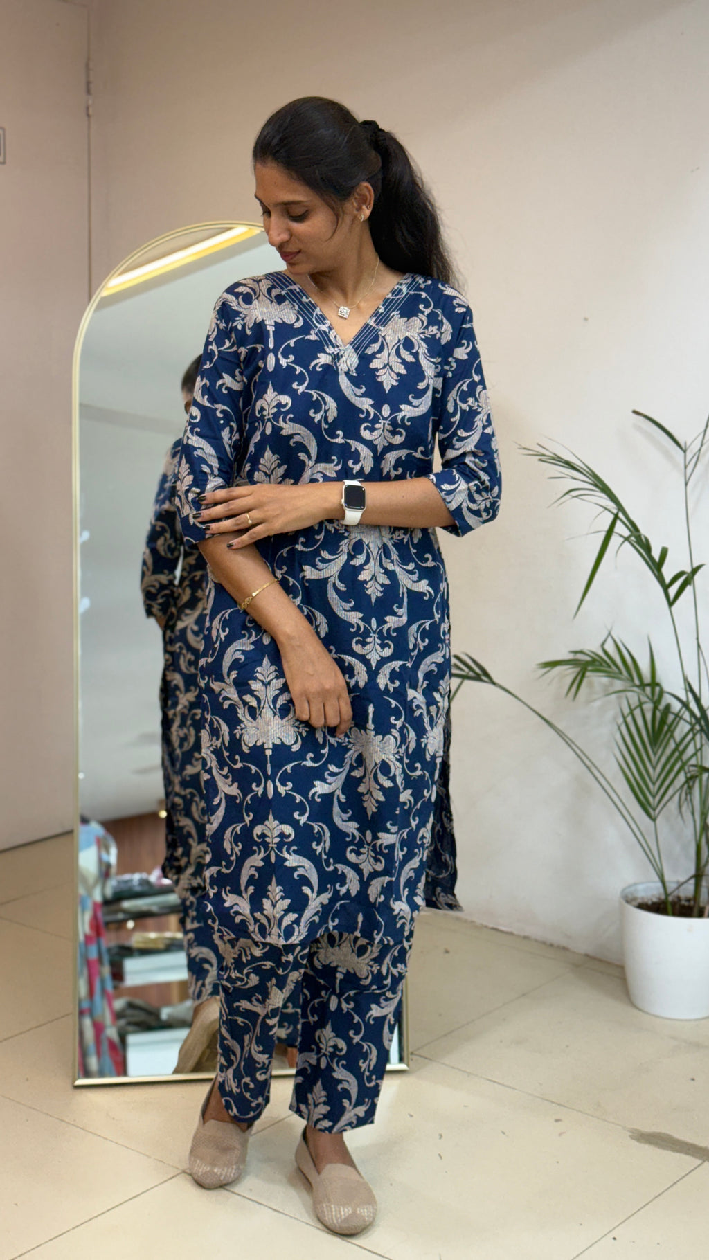 Navy Blue Cotton Coord Set - 3149