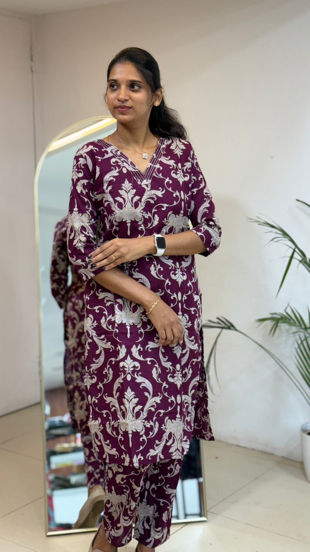 Aline Wine Cotton Coord Set - 3145